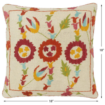 handmade  Pillow Beige Rust Hand-Woven SQUARE 100% Wool Suzani Throw Pillow